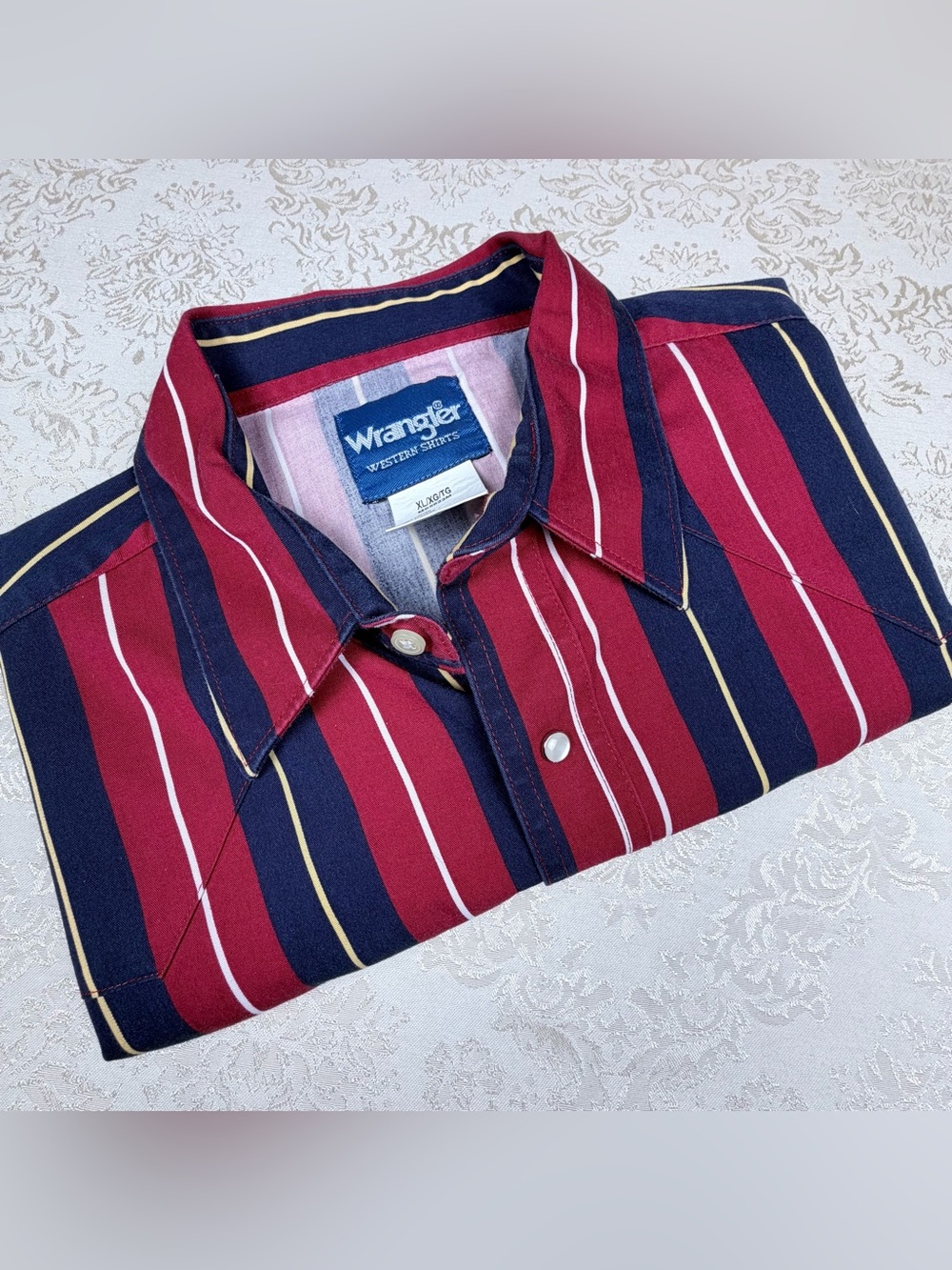 Vintage Wrangler Men's Striped Pearl Snap Western Shirt, XL, Short Sleeved